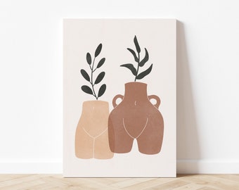 Body Vases & Plants, Body Positive Art Print, Abstract Body and Plant Illustration, Neutral Boho Wall Art, Digital Download, Printable Art