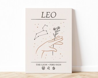 Löwe Inspiriertes Sternzeichen Poster, Minimalistisches Löwe Sternzeichen Illustration, Astrologie Illustration Kunstdruck, Digitaler Download, druckbar