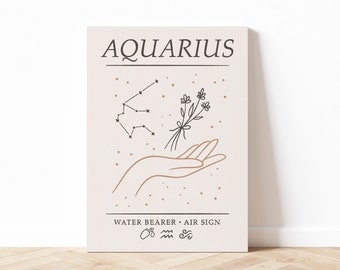 Aquarius Inspired Zodiac Sign Poster, Minimalist Aquarius Zodiac Sign Illustration, Astrology Art Print, Digital Download, Printable