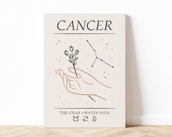 Krebs inspiriertes Sternzeichen Poster, Minimalistisches Krebs Sternzeichen Illustration, Astrologie Kunstdruck, Digitaler Download, druckbar