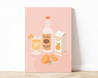 Wodka Orangensaft Kunstdruck, Wodka Cocktail Illustration Kunst, Alkohol Wandkunst, College Wandkunst, Dorm Art, Digitaler Download, druckbare Kunst