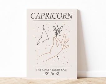 Capricorn Inspired Zodiac Sign Poster, Minimalist Capricorn Zodiac Sign Illustration, Astrology Art Print, Digital Download, Printable