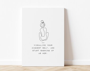 Highest Self Quote Art Print, Minimalist Mental Health Wall Art, Body Drawing Art Print, Inspirational Wall Art, Digital Download, Printable