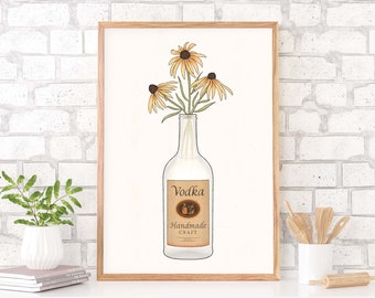 Vodka & Flowers Art Print, Tito's Wall Art, Vodka Poster, Alcohol Wall Art, College Wall Art, Dorm Art, Printable Art, Digital Download