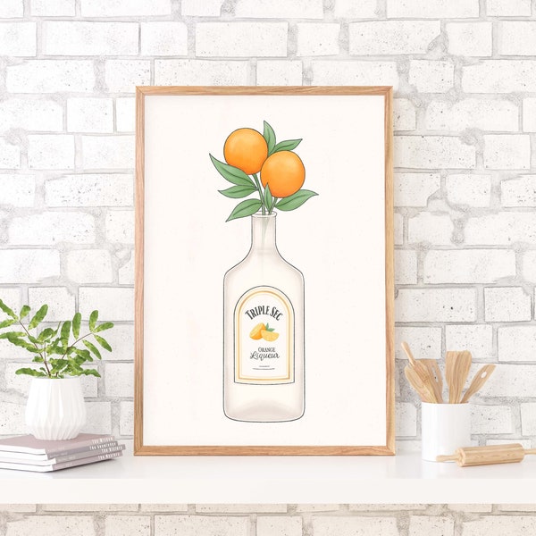 Liquor & Oranges Art Print, Triple Sec Wall Art, Bar Art, Alcohol Wall Art, College Wall Art, Dorm Art, Digital Download, Printable Art