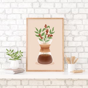 Coffee Plant Chemex Art Print, Coffee Lover Wall Art, Coffee Poster, Neutral Wall Art, Trendy Coffee Art, Digital Download, Printable Art