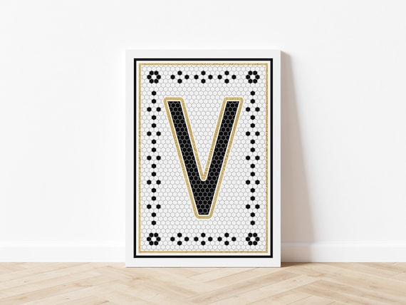 Letter V Mosaic Art Print Vintage Tile Letter Design Black & - Etsy