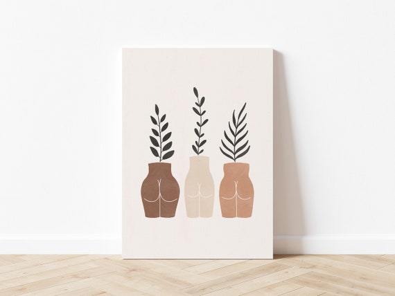 Butt Vases & Plants, Body Positive Art Print, Abstract Body and Plant Illustration, Neutral Boho Wall Art, Digital Download, Printable Art
