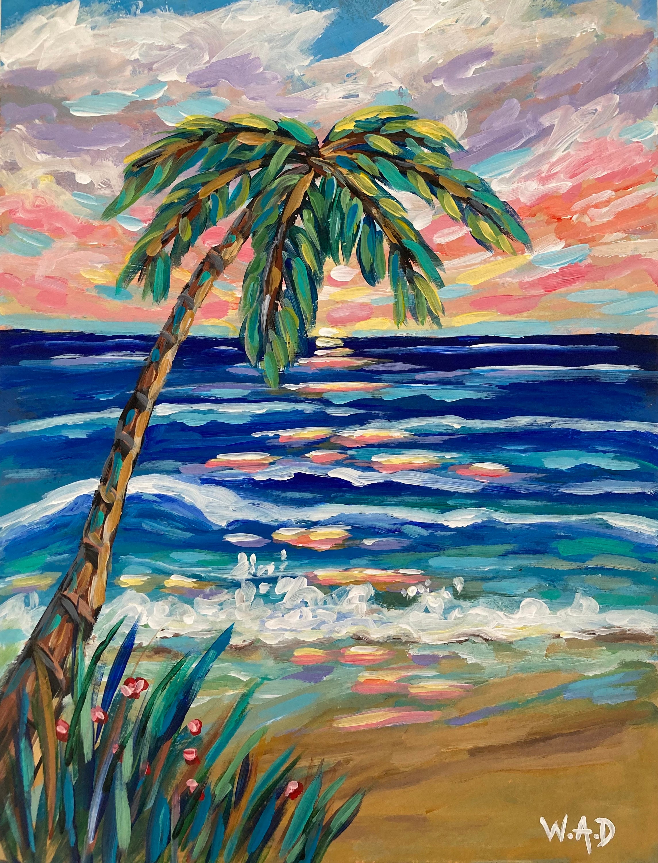 Abstract Sunset Palm Tree Beach Wall Art,original Acrylic Impressionist 9\, image size:2290x3000