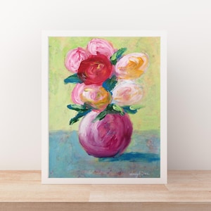 Abstract Red & Pink Roses Wall Art,Original Acrylic Impressionist Painting on Paper,Abstract Floral Wall Art,Colorful Wall Art,Flower Art