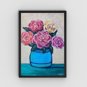 Abstract Roses Wall Art,Original Acrylic Impressionist Painting on Canvas,Colorful Flower Painting,Floral Wall Art,Modern Acrylic Wall Art