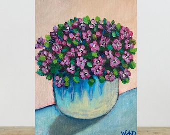 Abstract Original Acrylic Mini Floral Painting (5x7) Canvas Board, Summer Flowers Wall Art