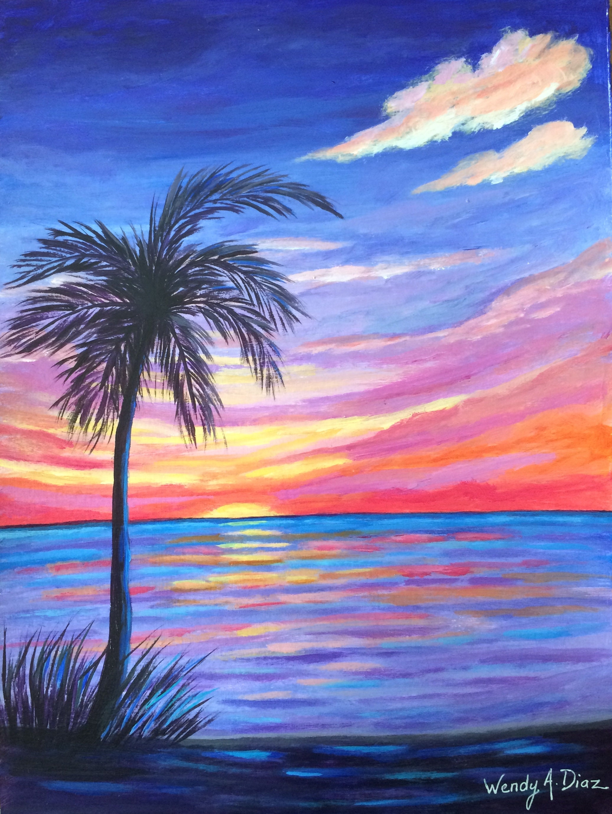 Lienzo grande impreso 5 paneles de pinturas artísticas para pared, playa  del sur de California, puesta de sol con palmeras retroiluminadas, póster  de