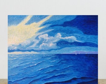Abstract Sunset Ocean Painting, Original Coastal Acrylic Seascape Wall Art (16x20) Canvas