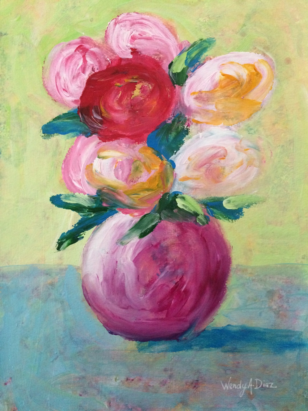 Abstract Red & Pink Roses Painting,original Acrylic Impressionist ...