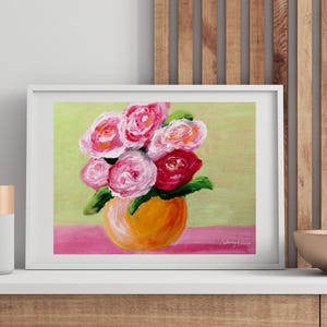 Abstract Red & Pink Roses Wall Art,Abstract Original Acrylic Floral Painting on Paper,Flower Painting,Floral Painting,Colorful Floral Art