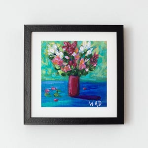Abstract Flowers Mini Wall Art,Original Flower Acrylic Painting on Canvas,Floral Wall Art,Small Abstract Floral Painting,Colorful Wall Art
