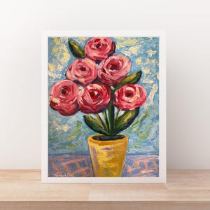 Abstract Pink & Red Roses Wall Art,Original Acrylic Impressionist Painting on Paper,Abstract Floral Wall Art,Colorful Wall Art,Flower Art