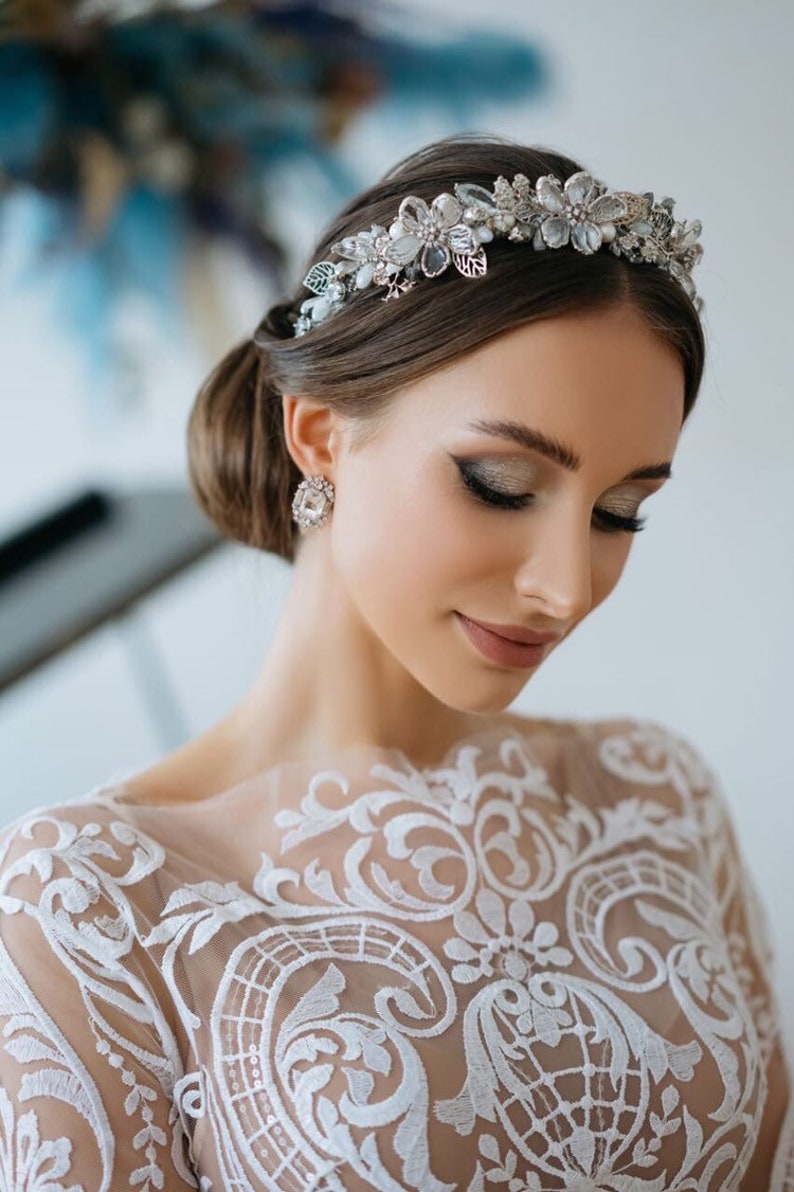 Silver Bridal Tiara Crown Wedding Crystal Headpiece | Etsy