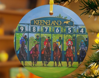 Racing out of the Gate at Keeneland (Glass Ornament)