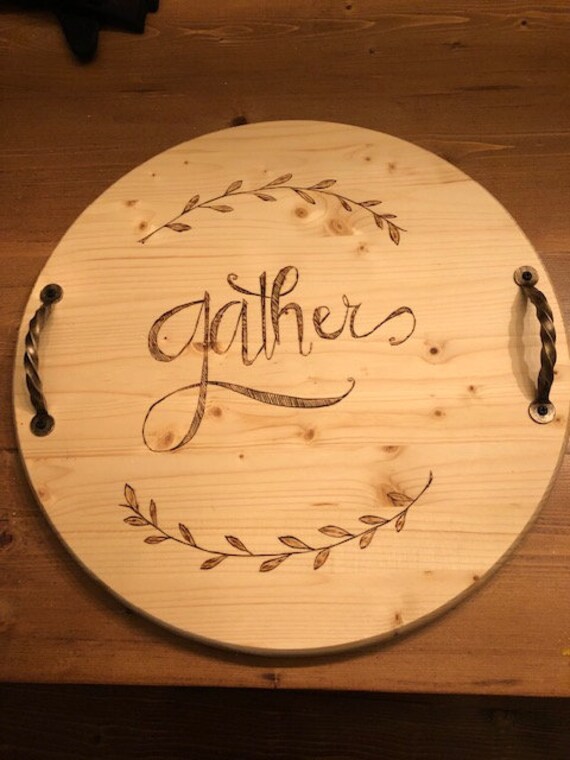 Round Wood Serving Tray Charcuterie Board Wedding Gift Etsy