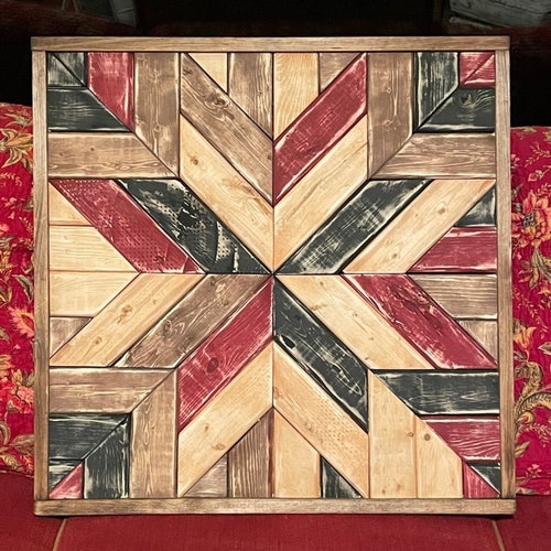 Americana Barn Wood Quilt Wooden Wall Art Geometric Wood Wall Etsy