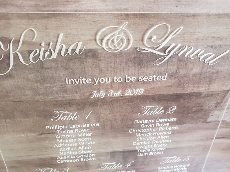 Acrylic Wedding Seating Chart Custom Laser Etched Wedding Etsy