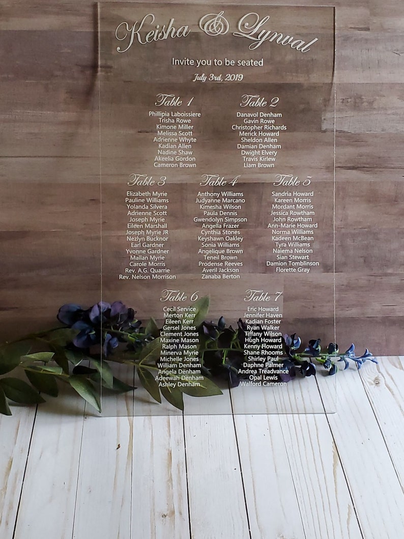 Acrylic Wedding Seating Chart Custom Laser Etched Wedding Etsy