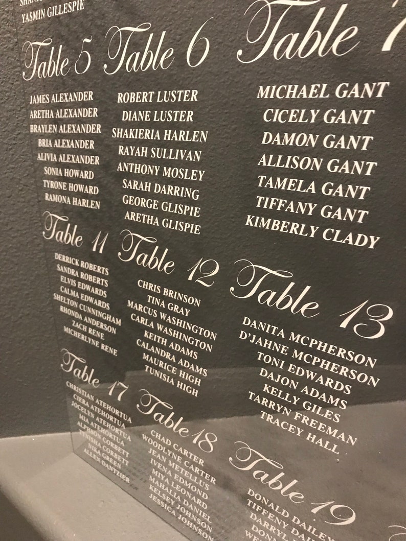 Acrylic Wedding Seating Chart Custom Vinyl Lettering Etsy