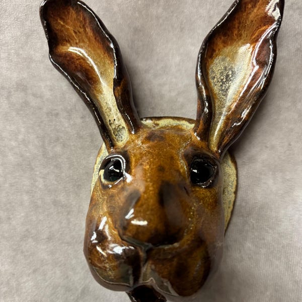 Handmade Brown/ Gold Bunny shines for you! Hang it on your wall, great coloring, Ceramic