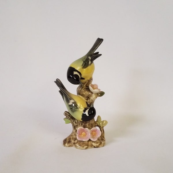 Goebel hand-painted porcelain bird figurine made in West Germany Titmouse two birds on a branch of a cherry blossom