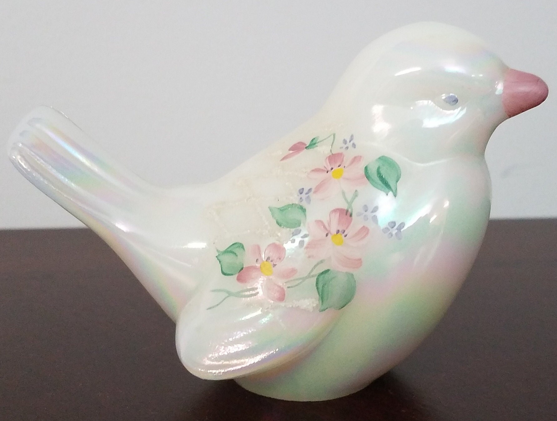 ★FRAGILE,GLASS,FIGURES ガラス製 人形 ポセイドン Fenton Iridescent White Bird Hand-painted by Donna Robinson - Etsy