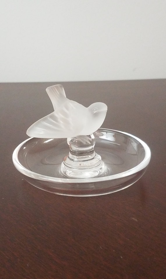 Lalique frosted sparrow trinket dish ring dish