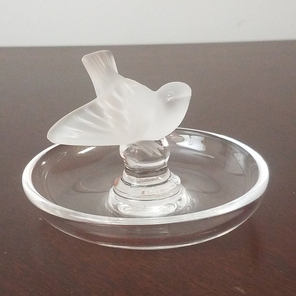 Lalique frosted sparrow trinket dish ring dish