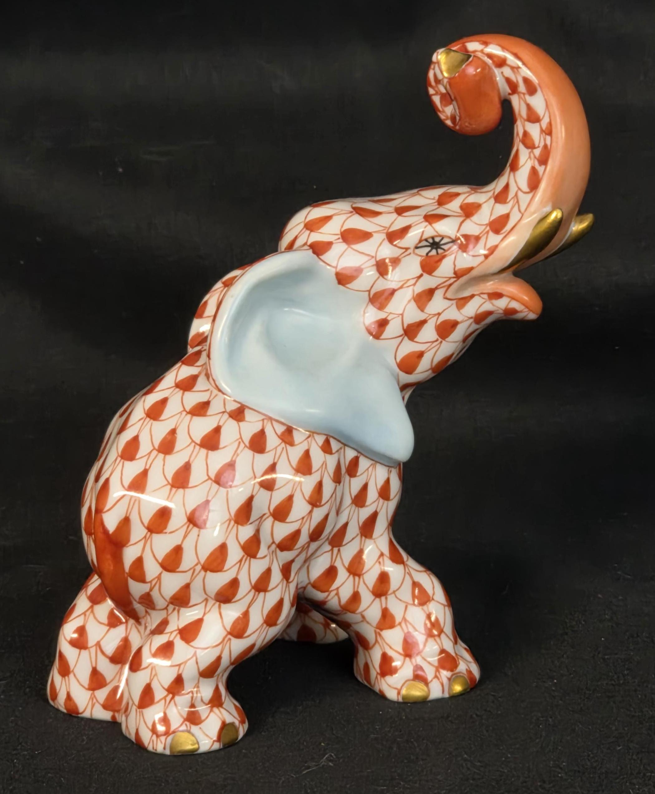 Herend Rust Fishnet Elephant Figurine Hand Painted Porcelain From ...