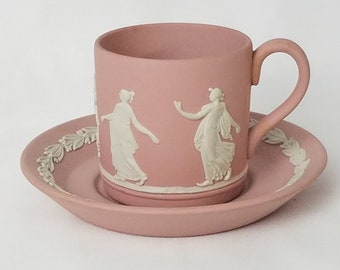 Wedgwood Pink Jasperware Dancing Hours matte finish demitasse cup and saucer set