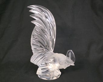 Signed Lalique France Coq Nain Rooster Figurine, Clear Frosted