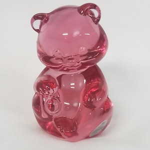 Fenton clear cranberry art glass bear figurine or paperweight