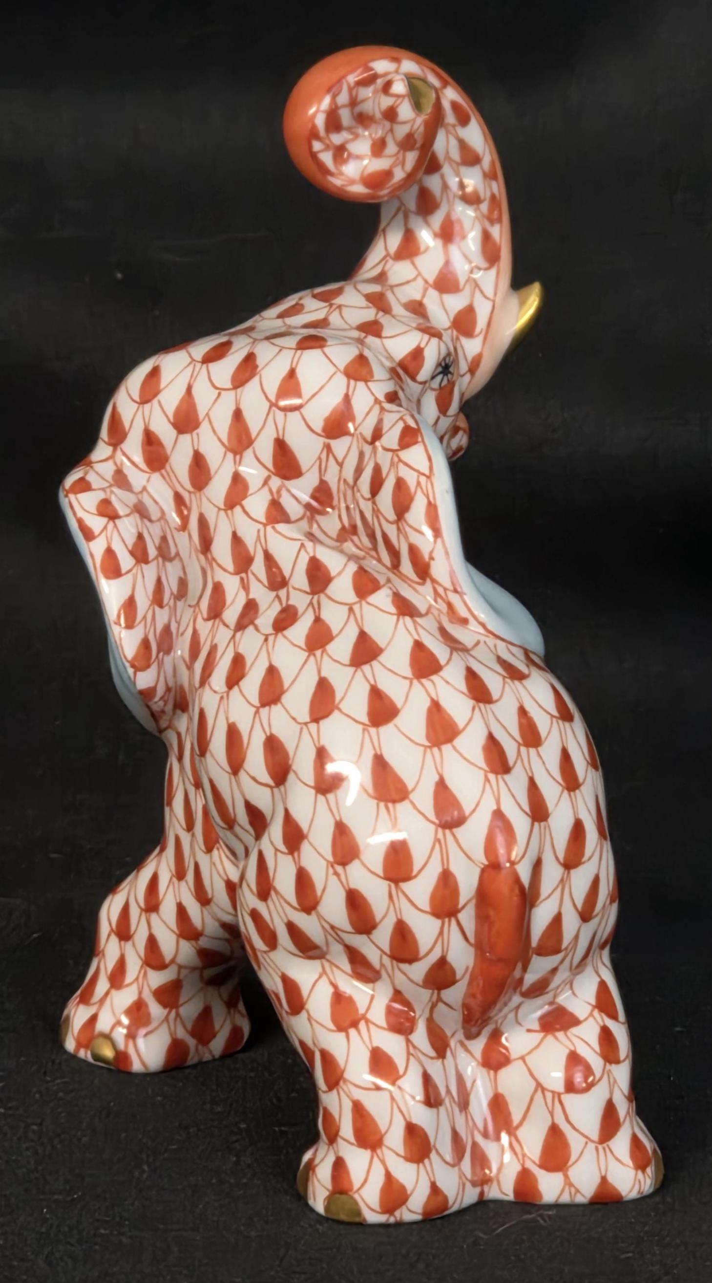Herend Rust Fishnet Elephant Figurine Hand Painted Porcelain From ...