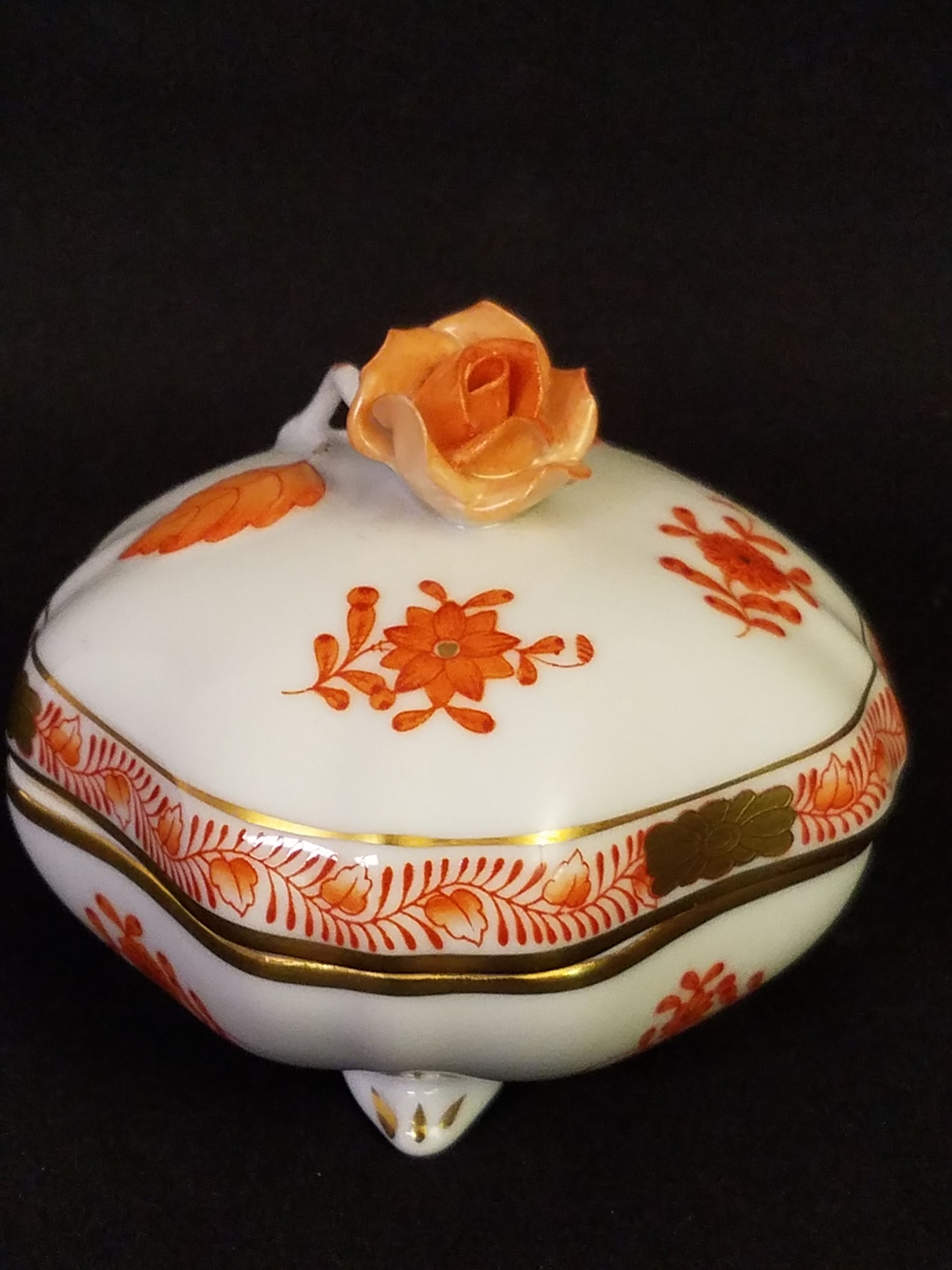 Herend Handpainted Porcelain Lidded Trinket Box With Four Etsy