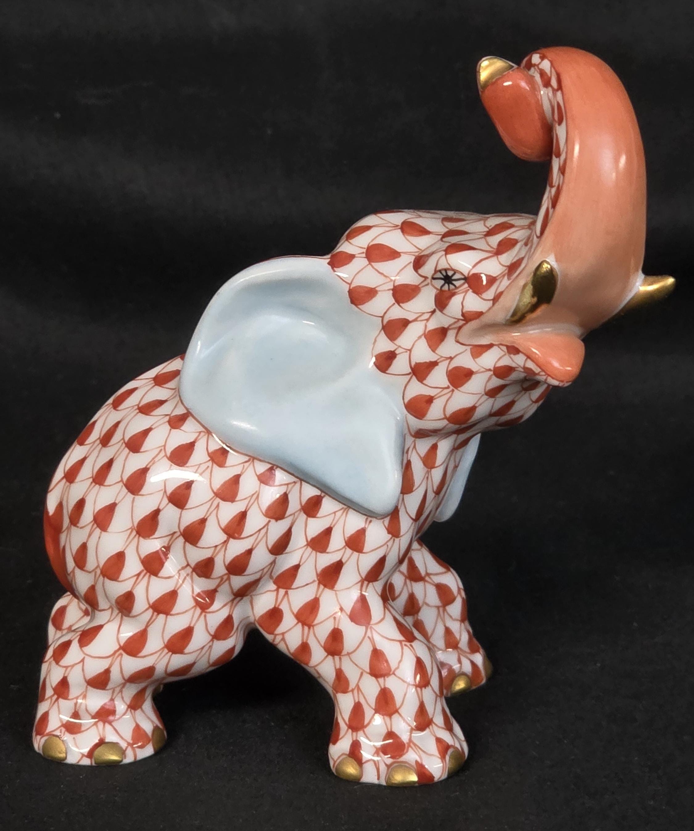 Herend Rust Fishnet Elephant Figurine Hand Painted Porcelain From ...