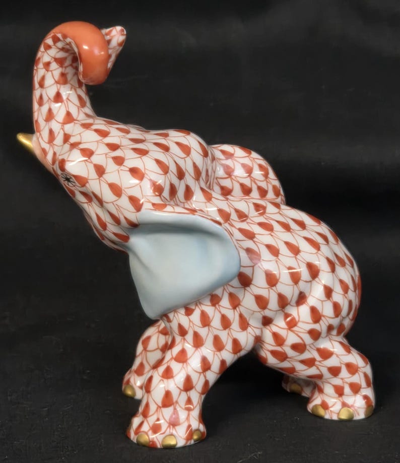 Herend Rust Fishnet Elephant Figurine Hand Painted Porcelain From ...