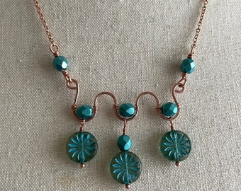 Czech glass and copper necklace