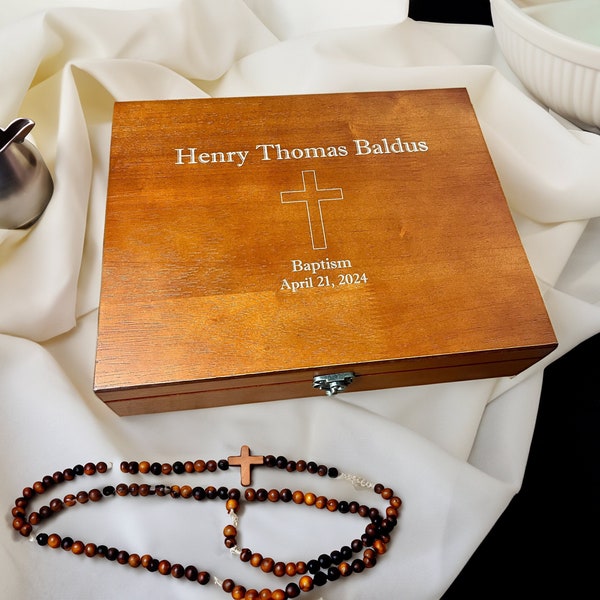 Caja de recuerdos de madera grabada personalizada para Primera Comunión / Bautizo / Confirmación