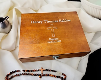 Personalized First Communion / Baptism / Confirmation Engraved Keepsake Wooden Memory Box