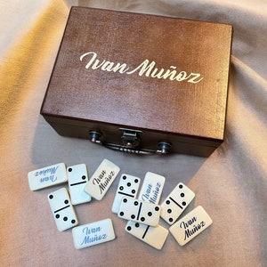 Personalized Double 6 Dominoes in a Wooden Treasure Box