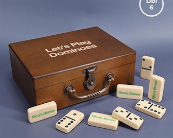 Personalized Double 6 Dominoes in a Wooden Treasure Box