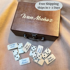 Personalized Double 6 Dominoes in a Wooden Treasure Box