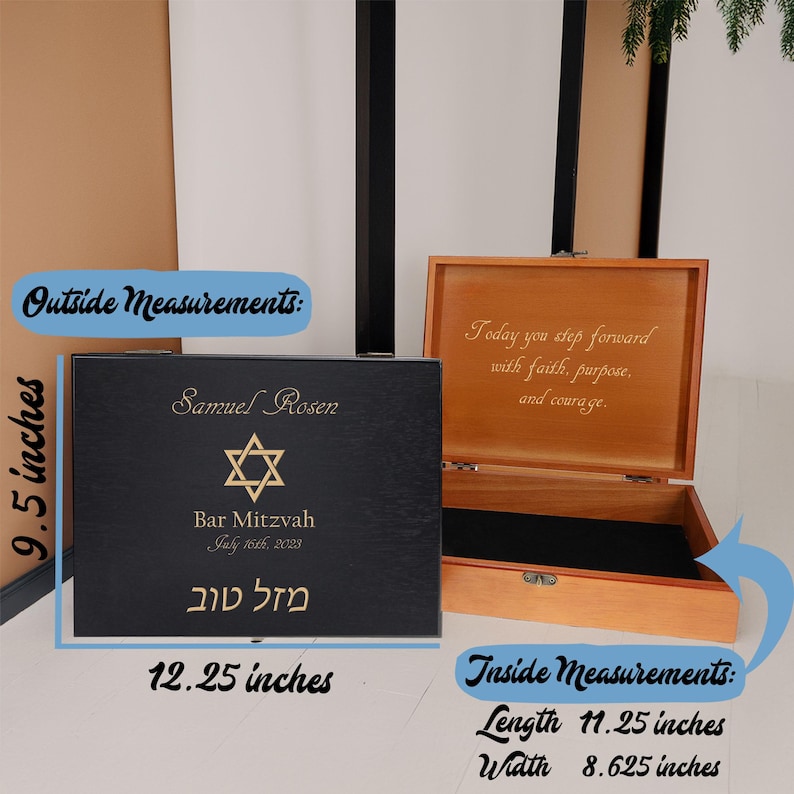 Personalized Bar & Bat Mitzvah Engraved Keepsake Wooden Memory Box image 8