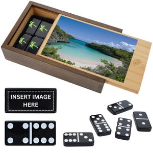 Custom Black Dominoes Set Personalized Double 6 Game with Wooden Case Logo Gift for Teachers Decor